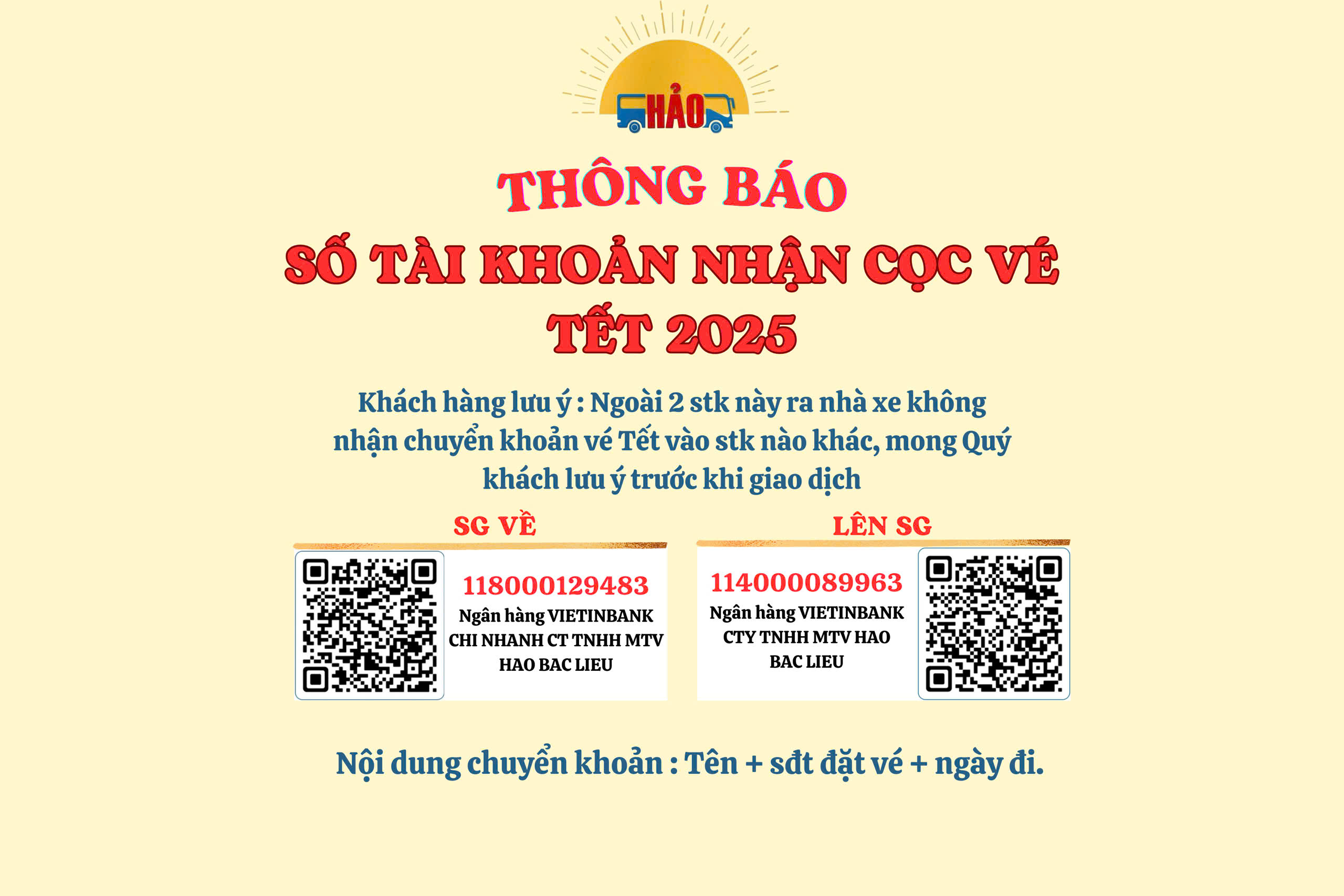 You are currently viewing THÔNG BÁO CHUYỂN KHOẢN CỌC VÉ TẾT ẤT TỴ 2025